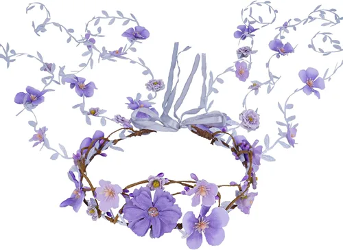 Vista 2 de Diadema de flores para mujeres - Corona floral de hadas para princesa, diadema floral para Renacimiento, feria renacentista, cosplay de boda