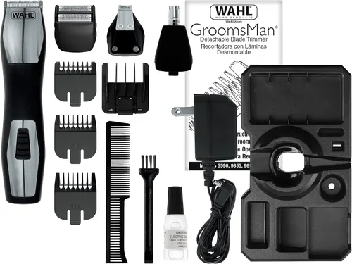 Vista 4 de Wahl 9855-300 Groomsman Pro Kit de aseo recargable todo en uno, negro/plata