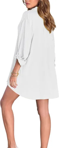Vista 4 de Blusa de manga larga con botones para mujer, de gran tamaño, holgada, casual, elegante