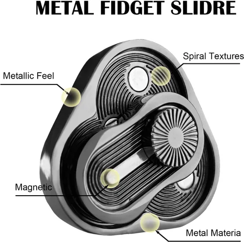 Vista 4 de Deslizador de metal para ansiedad, rotación triangular, forma de trébol, juguetes EDC para adultos para aliviar el estrés y la ansiedad, TDAH Negro