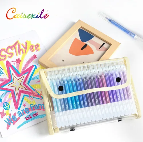 Vista 7 de Bolígrafos de gel con purpurina de 80 colores para libros de colorear para adultos y papel negro, punta fina suave de 0.039 in, gran capacidad