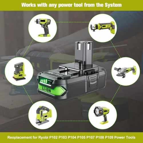 Vista 4 de POWTREE Repuesto mejorado de 4.0Ah para batería Ryobi de 18 V y cargador compatible con baterías Ryobi 18V ONE+ P102 P107 P108 P105 P104 P103