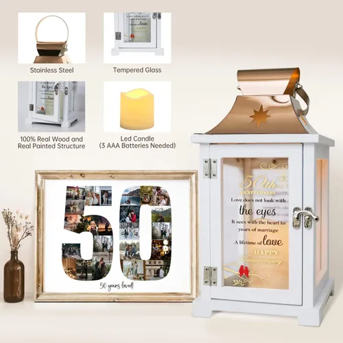 Vista 5 de Los mejores regalos de boda del 50 aniversario para parejas, esposa, padres, esposo, linterna de aniversario de boda 50, regalos dorados