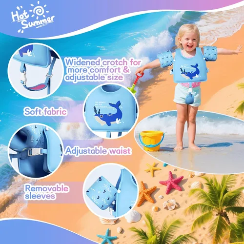 Vista 2 de Chaleco de natación para niños pequeños, flotadores para niños de 20 a 66 libras, chaleco de natación para niños pequeños que aprenden a nadar, Azul
