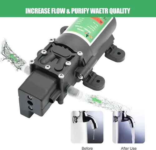 Vista 5 de LONGRUN Bomba de agua de 12 V con interruptor de presión ajustable, bomba de agua dulce autocebante de 0.8 GPM 65PSI para RV, cámper, barco marino