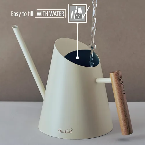 Vista 7 de AnaVeRa Regadera para plantas de interior, pequeña lata de agua de acero inoxidable con boquilla larga recta, regadera con mango de madera para casa
