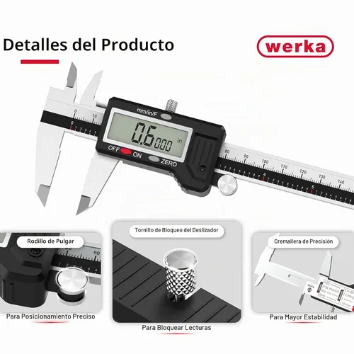 Vista 2 de Werka - Calibrador digital de 0 a 6 pulgadas, herramienta de medición de acero inoxidable