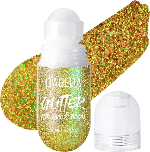 Vista 9 de DAGEDA Gel de purpurina corporal, purpurina facial enrollable para maquillaje de sirena, accesorios para festivales, rave, gel holográfico