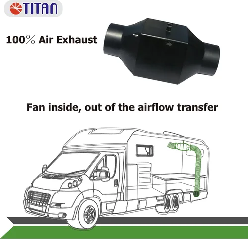 Vista 5 de TITAN Ventilador en línea de ventilación de aire RV, aumentar la circulación de aire, conducto extensible, modo automático de temperatura