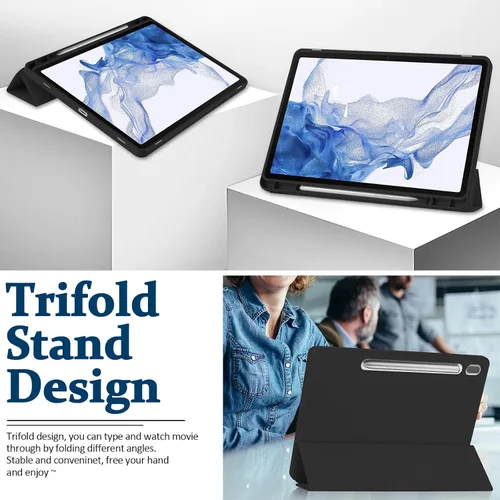 Vista 6 de Miimall Funda compatible con Samsung Galaxy Tab S9 2023, funda ultradelgada con triple soporte, de piel suave, poliuretano termoplástico duradero, a