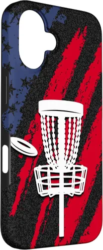 Vista 3 de iPhone 16 Disc golf american flag USA disc golfer dad Case