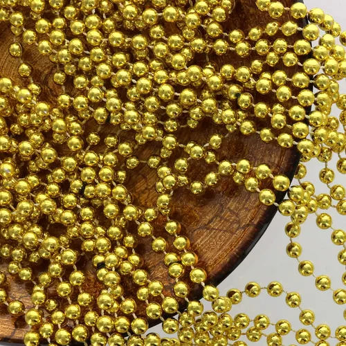 Vista 3 de GiftExpress Collares de cuentas de oro metálico de 33 pulgadas y 0.276 in para fiesta de Mardi Gras, fiesta de cuenta regresiva de Año Nuevo, collar