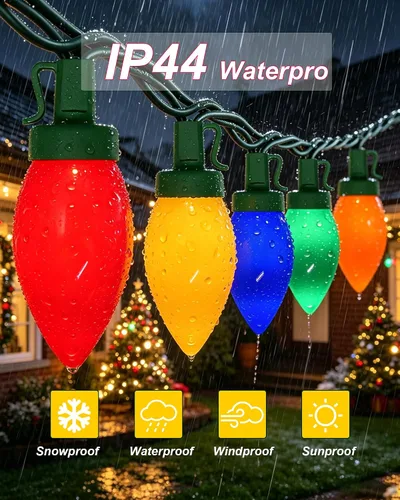 Vista 4 de Luces de Navidad C9 para exteriores, 25 pies, 25 luces LED multicolor