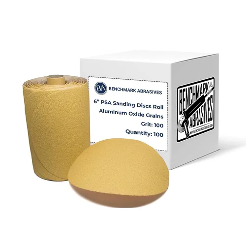 Vista 9 de Benchmark Abrasives PSA Gold - Discos de lijado autoadhesivos de 6 pulgadas con granos de óxido de aluminio, papel de lija DA automotriz, rollo