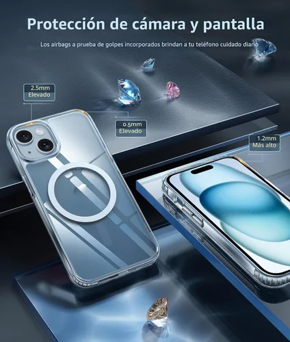 Vista 6 de FNTCASE Funda transparente para iPhone 15: Funda para iPhone 14/13, fundas magnéticas para teléfono con protector de pantalla compatible con Magsafe