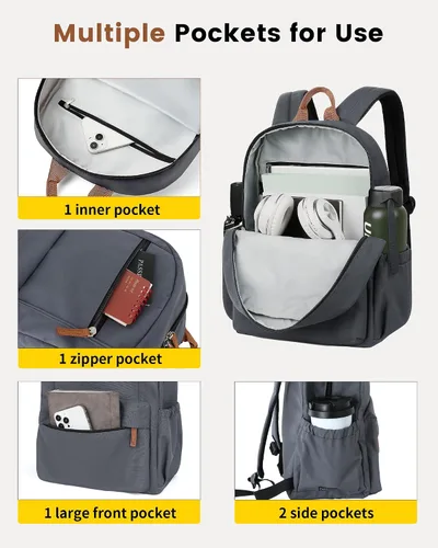 Vista 4 de Vorspack Mochila para hombres y mujeres Mochila ligera básica para libros, mochila casual para la universidad, trabajo, viajes, Gris, Classic