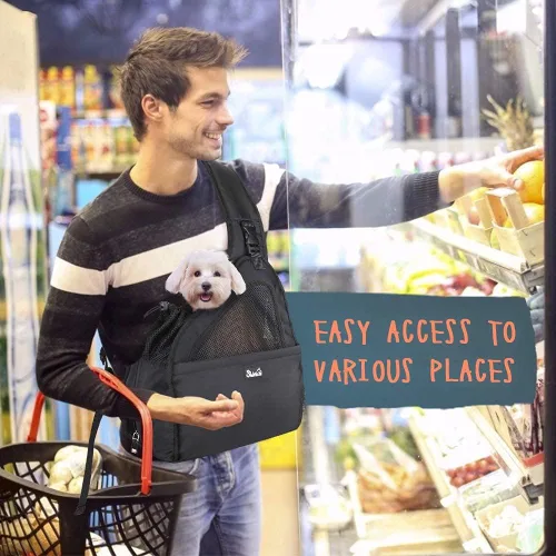 Vista 7 de Lukovee Eslingas para perros pequeños, soporte inferior duro y correa acolchada ajustable suave para perros, bolso para perros con cierre de botón