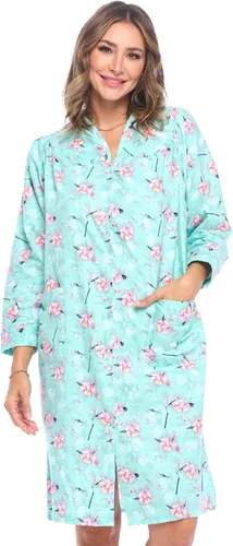 Vista 16 de Casual Nights Vestido largo de franela con botones florales en la parte delantera, manga larga, bata de casa holgada para mujer Floral azul