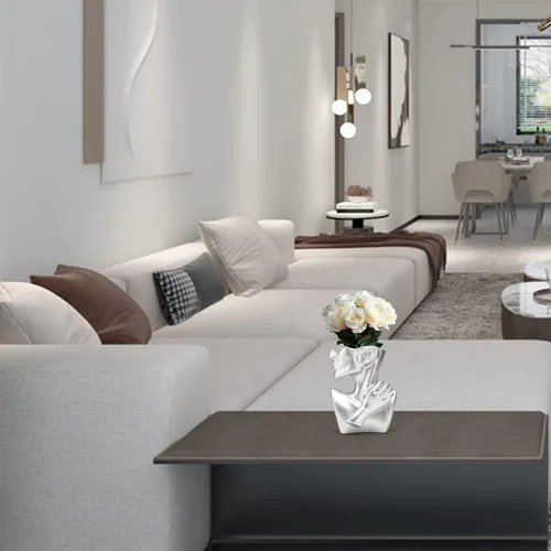 Vista 6 de BRABUD Maceta de resina de media cara con cabeza de plata, maceta para interiores y exteriores, moderna decoración para el hogar, habitación
