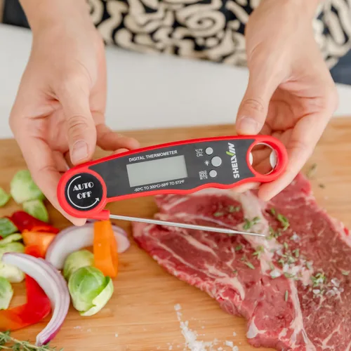 Vista 4 de Termómetro digital para carne con abridor de botellas, impermeable, magnético, de lectura instantánea, sonda plegable para cocinar alimentos