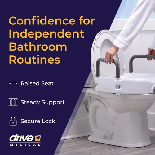 Vista 10 de Drive Medical RTL12027RA Asiento elevado para inodoro con brazos acolchados extraíbles, asiento estándar Raised Toilet Seat Offers Removable