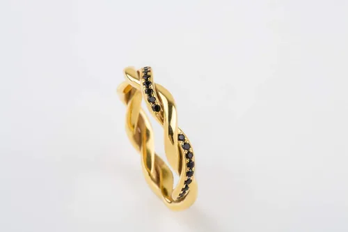 Vista 4 de Anillo trenzado de diamantes para mujer en oro sólido, anillo de trenza de diamante negro, anillo de eternidad de diamantes, anillo de eternidad