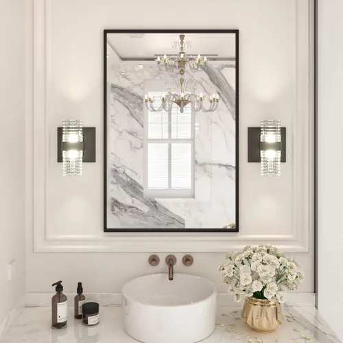 Vista 18 de LOAAO Espejo de Baño de Pared Rectangular Negro de 20"X30", Marco de Aleación de Aluminio Negro Mate, Vidrio Templado, se Cuelga Vertical u