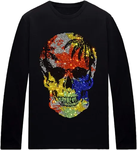 Vista 22 de HZCX FASHION Camisetas gráficas de manga larga para hombre y mujer, camisetas divertidas con diamantes de imitación