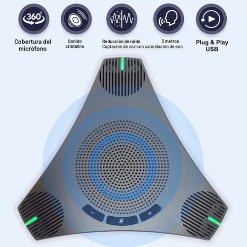 Vista 2 de Altavoz y micrófono de conferencia, micrófono de altavoz USB omnidireccional de 360° con concentrador USB, reducción de ruido/cancelación de eco