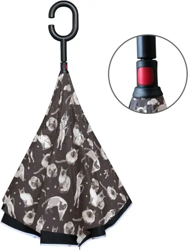 Vista 3 de Gatos egipcios - Paraguas invertido con mango en forma de C, impermeable, anti-UV, resistente al viento, para mujer