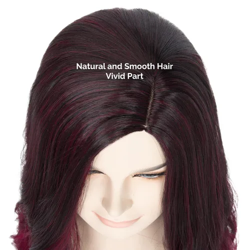 Vista 4 de MISS U HAIR Peluca larga ondulada para mujer, color negro natural degradado con morado y rosa, peluca de película de Halloween, peluca de fiesta