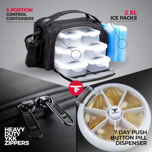 Vista 5 de ThinkFit Lonchera térmica para comida preparada con 6 contenedores para porciones de alimentos sin BPA, reutilizables, aptos para microondas