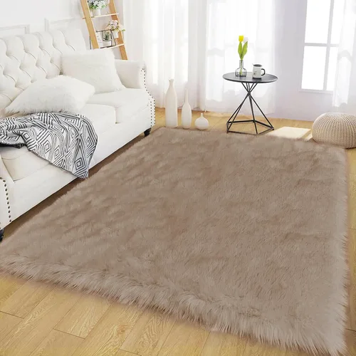 Vista 132 de Latepis - Alfombra rectangular de piel sintética tipo lana de oveja suave y esponjosa de estilo bohemio para sala de estar, dormitorio y residencias