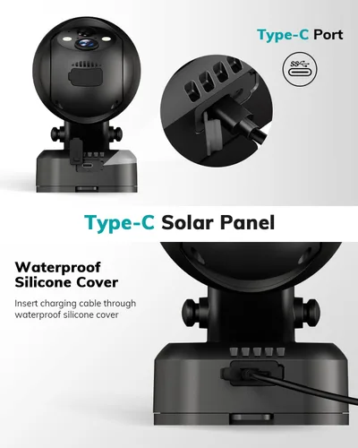 Vista 3 de ZUMIMALL Panel solar de 3 W para cámara de exterior inalámbrica, X2/X1/F5, panel solar impermeable IP66 con cable de carga tipo C de 10 pies, fuente
