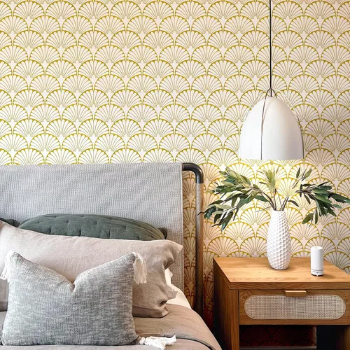 Vista 3 de MelunMer Papel tapiz dorado para despegar y pegar, papel adhesivo dorado bohemio para gabinetes, autoadhesivo, extraíble, para dormitorio/baño