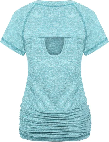Vista 2 de Ninedaily Camiseta de entrenamiento para mujer, para correr, yoga, verano, manga corta, túnica casual