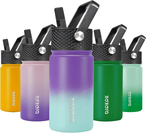 Vista 79 de BJPKPK Botella de agua con tapa con pajilla, botella de agua aislada de 15 onzas, botellas de agua de metal de acero inoxidable, termo reutilizable