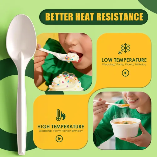 Vista 4 de Gezond - Cucharas compostables, paquete de 50 cucharas desechables de 6.7 pulgadas, resistentes Utensilios grandes biodegradables ecológicos