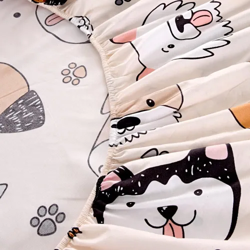 Vista 3 de Juego de 2 sábanas bajeras y fundas de almohada suaves para cama con bonitos patrones de cachorros, sábanas estampadas con patrón de perritos para 2
