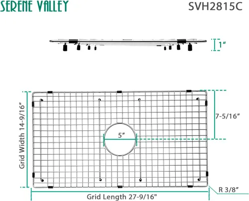 Vista 2 de Serene Valley Rejilla inferior del fregadero 27-9/16" X 14-7/16", drenaje centrado con radio de esquina 3/8", protector de fregadero SVH2815C