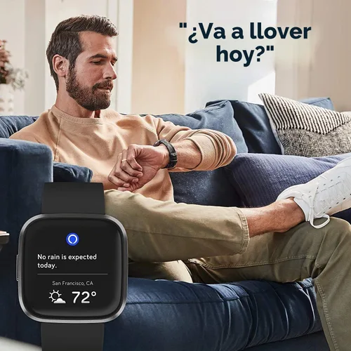 Vista 5 de Fitbit Versa 2 Smartwatch Carbon (negro) con bandas de bonificación (Oliva)