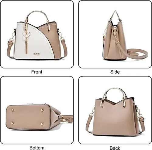 Vista 3 de Bolso de mano de piel sintética de contraste para mujer, bolso de mano con asa de bloque de color, bolsas de mano con costura, bolso de hombro, Azul
