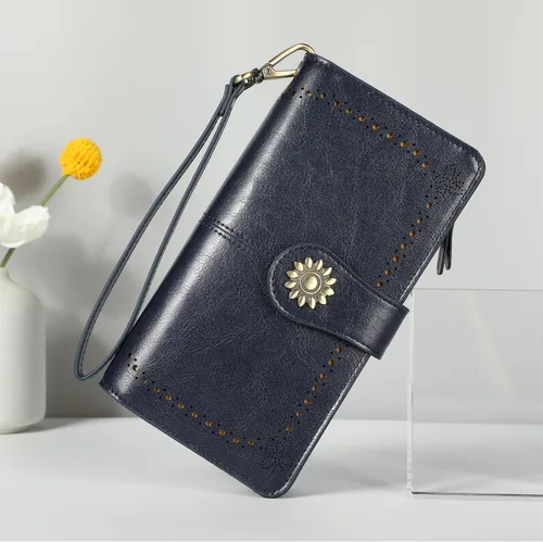 Vista 2 de Lavemi - Cartera de piel con bloqueo RFID para mujer, de gran capacidad, para llevarla a la muñeca