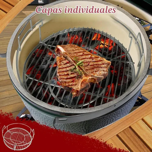 Vista 2 de Estante Expansor de 5 Piezas para Big Green Egg Medium Kit de Repuesto Parrillas para Eggspander Conveggtor Basket Acero Inoxidable 304 con Sistema