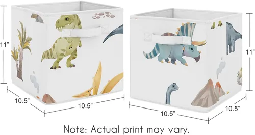 Vista 3 de Sweet Jojo Designs Juego de 2 cubos de almacenamiento plegables de tela (dinosaurio de acuarela de dinosaurio) para niños, bebés, niños, cajas