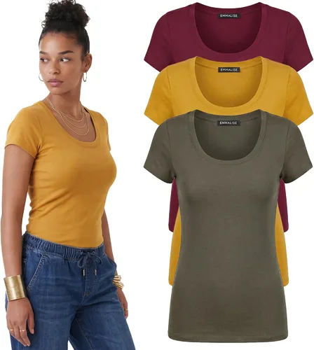 Vista 92 de Emmalise - Camiseta de manga corta para mujer, cuello redondo, estilo básico, pack de valor, tallas junior y grandes