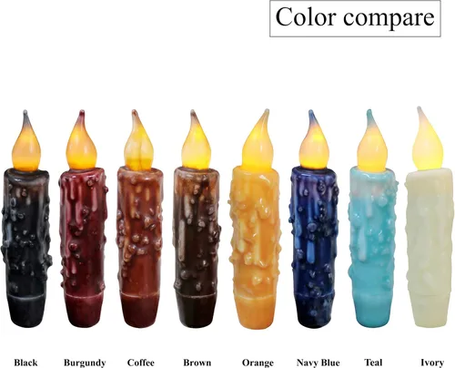 Vista 7 de CVHOMEDECO. Velas de cera real sumergidas a mano con temporizador LED con pilas, velas cónicas sin llama primitivas del país, 4-3/4 pulgadas, negro