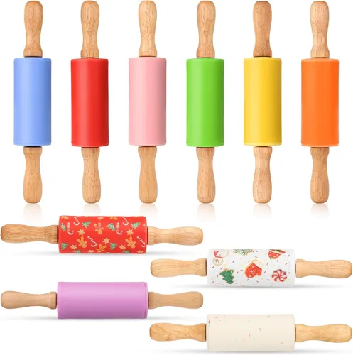 Vista 18 de Mini rodillo de silicona para niños, mango de madera antiadherente, 9 pulgadas, 1 paquete, color azul
