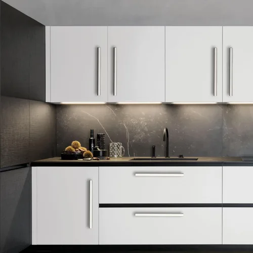 Vista 5 de Paquete de 12 manijas de gabinete de cocina color níquel satinado cepillado de 7 pulgadas (177 mm), tiradores para gabinetes de cocina, accesorios