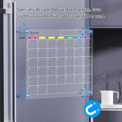 Vista 3 de Calendario acrílico magnético para refrigerador, pizarra magnética de borrado en seco acrílico antiarañazos para refrigerador, calendario magnético